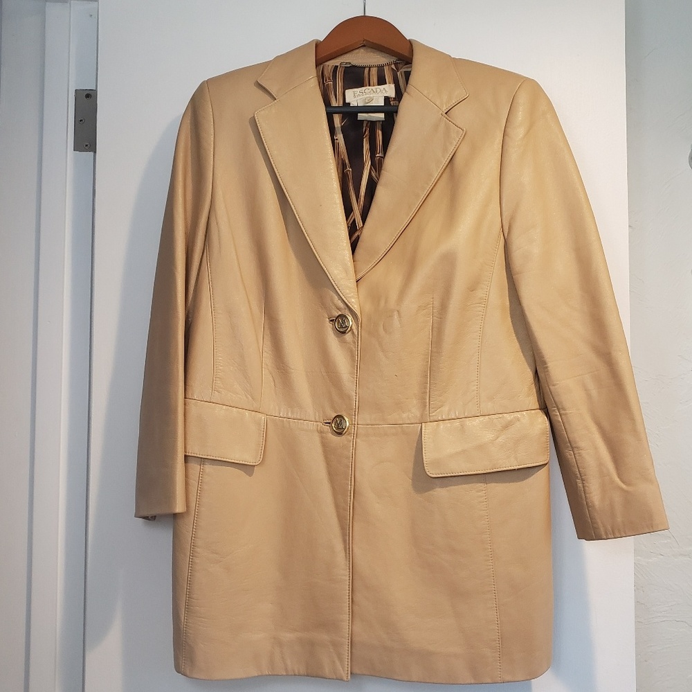 Escada Leather Jacket, tan sz 44 Margaretha Ley